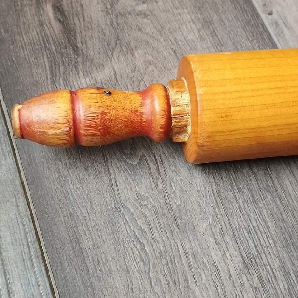 Vintage Wooden Rolling Pin with Red Handles